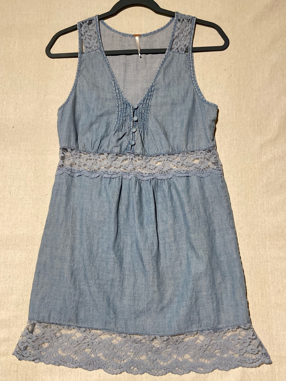 Free People Chambray Lace Cutout Sleeveless Dress